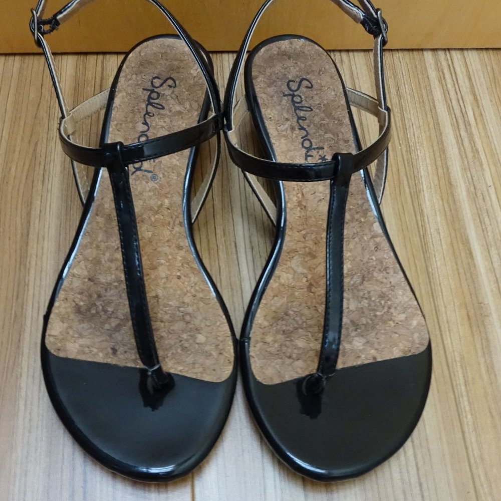 Splendid Black Patent Wedge Sandals Size 6.5